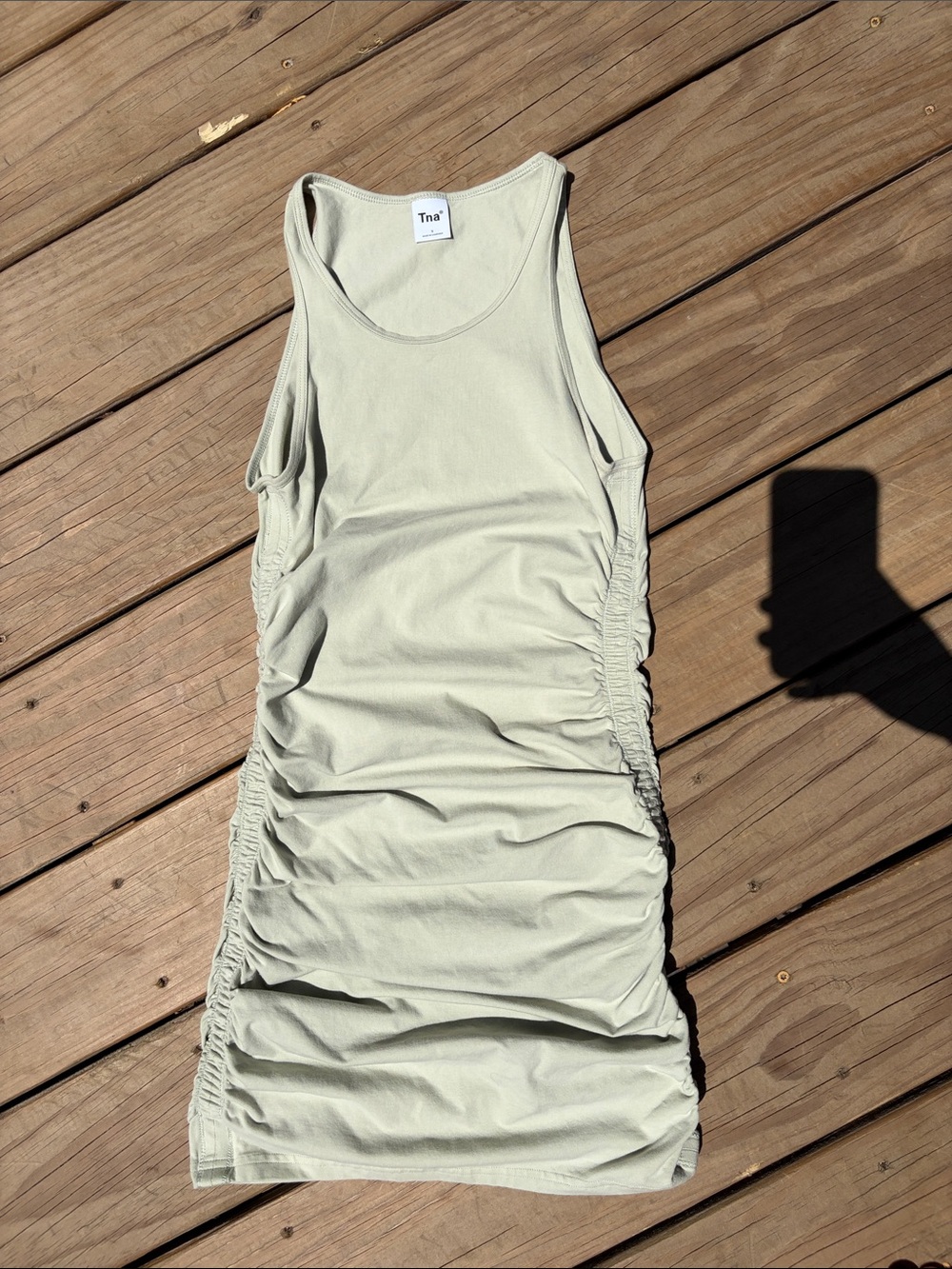 Aritzia TNA Sleeveless Ruched Tank Dress in Sage